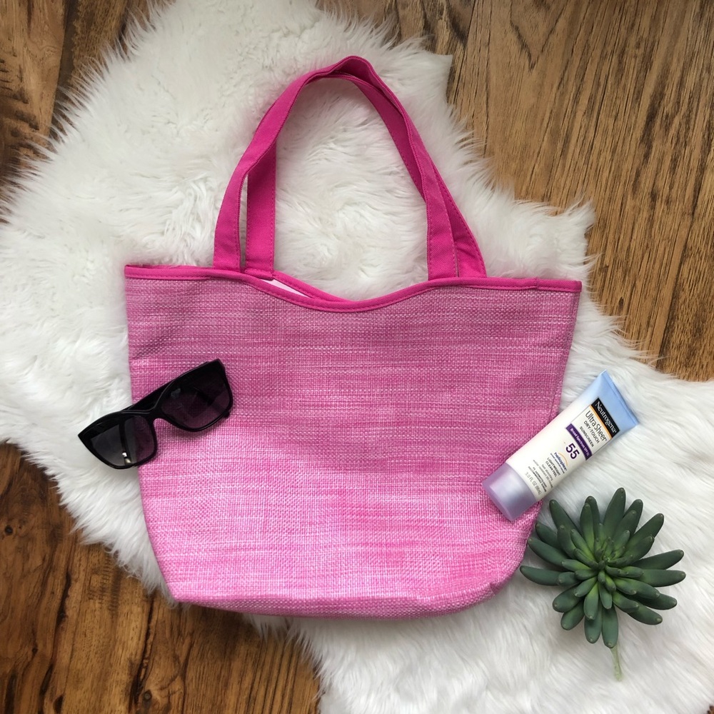 Pink Raffia Beach/Pool Tote Bag